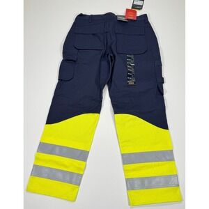 Blaklader FR CAT2 Work Pants Mens 38x30 Fits 35x30 Navy Hi Vis Yellow Cargo NWT